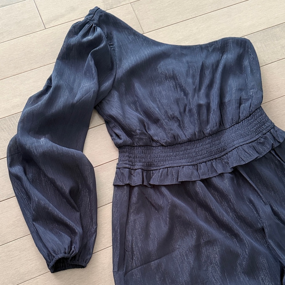 One-Shoulder Black Ruffle Mini Dress - Picture 2 of 7